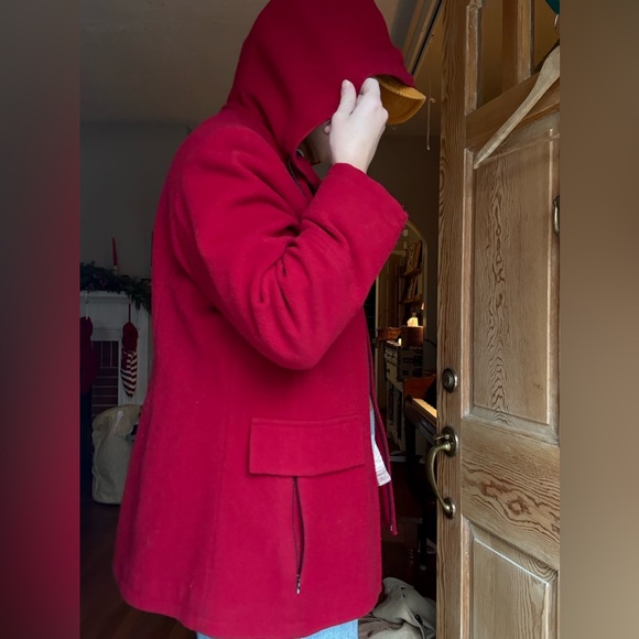 Red Hooded Wool Coat by Fleet Street- Size Large - Picture 8 of 11